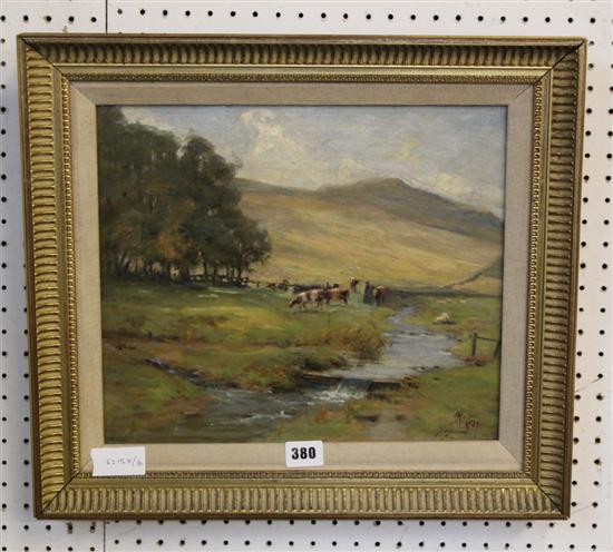 Ness?, oil, cattle in landscape